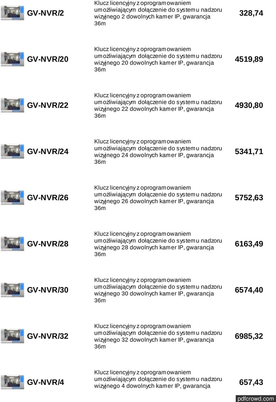 dowolnych kamer IP, gwarancja 5752,63 GV-NVR/28 wizyjnego 28 dowolnych kamer IP, gwarancja 6163,49 GV-NVR/30 wizyjnego 30 dowolnych