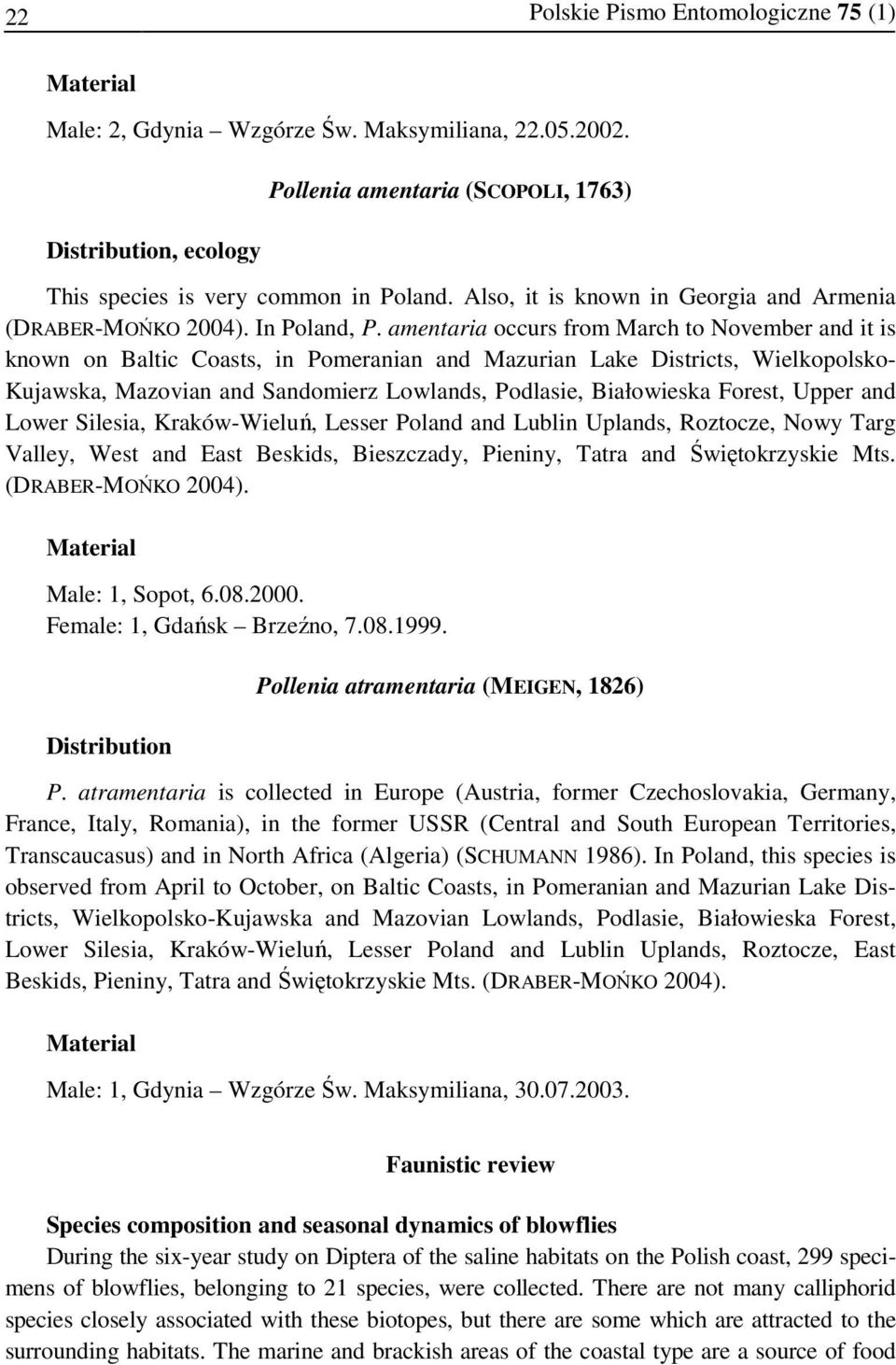 amentaria occurs from March to November and it is known on Baltic Coasts, in Pomeranian and Mazurian Lake Districts, Wielkopolsko- Kujawska, Mazovian and Sandomierz Lowlands, Podlasie, Białowieska