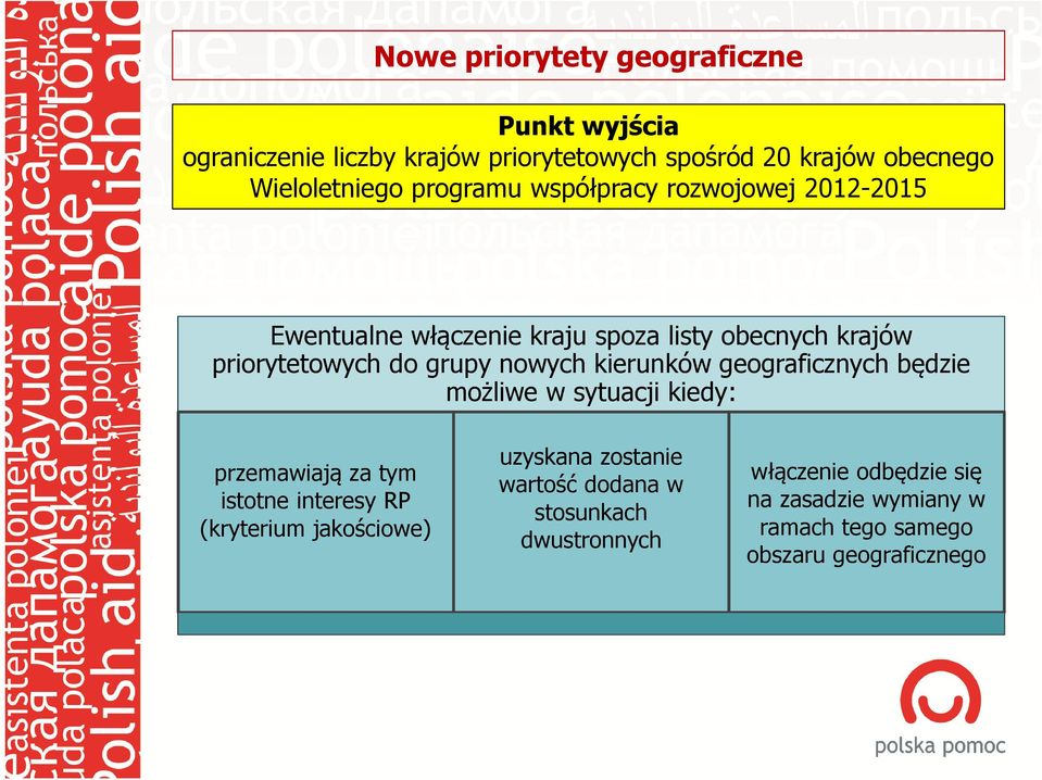 kierunków geograficznych będzie możliwe w sytuacji kiedy: przemawiają za tym istotne interesy RP (kryterium jakościowe) uzyskana