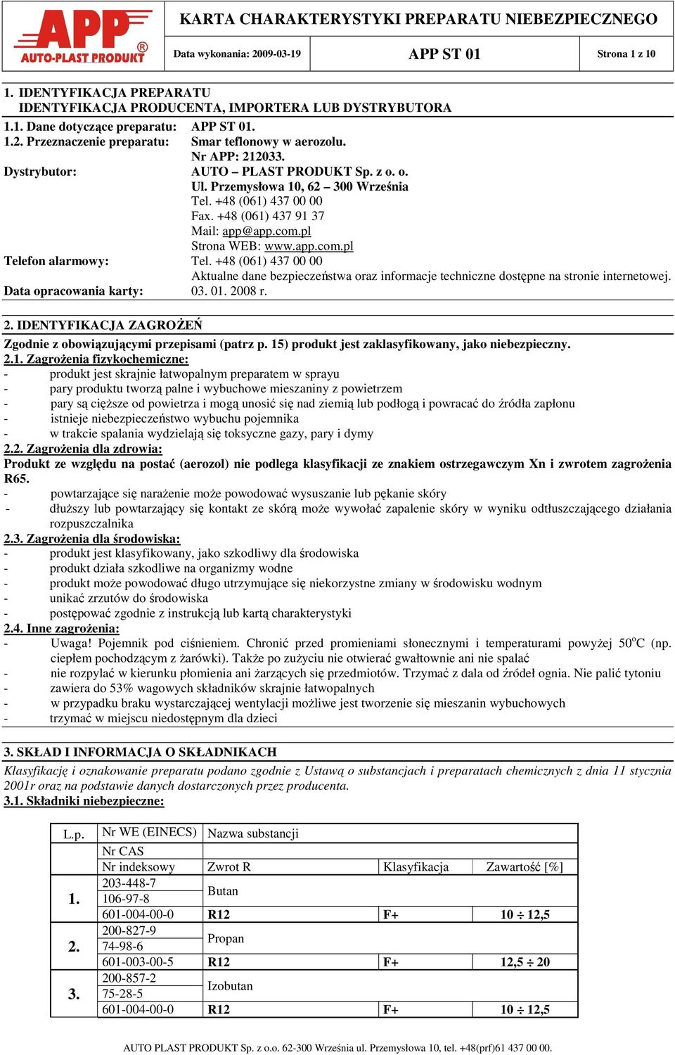 +48 (061) 437 00 00 Aktualne dane bezpieczeństwa oraz informacje techniczne dostępne na stronie internetowej. Data opracowania karty: 03. 01. 20