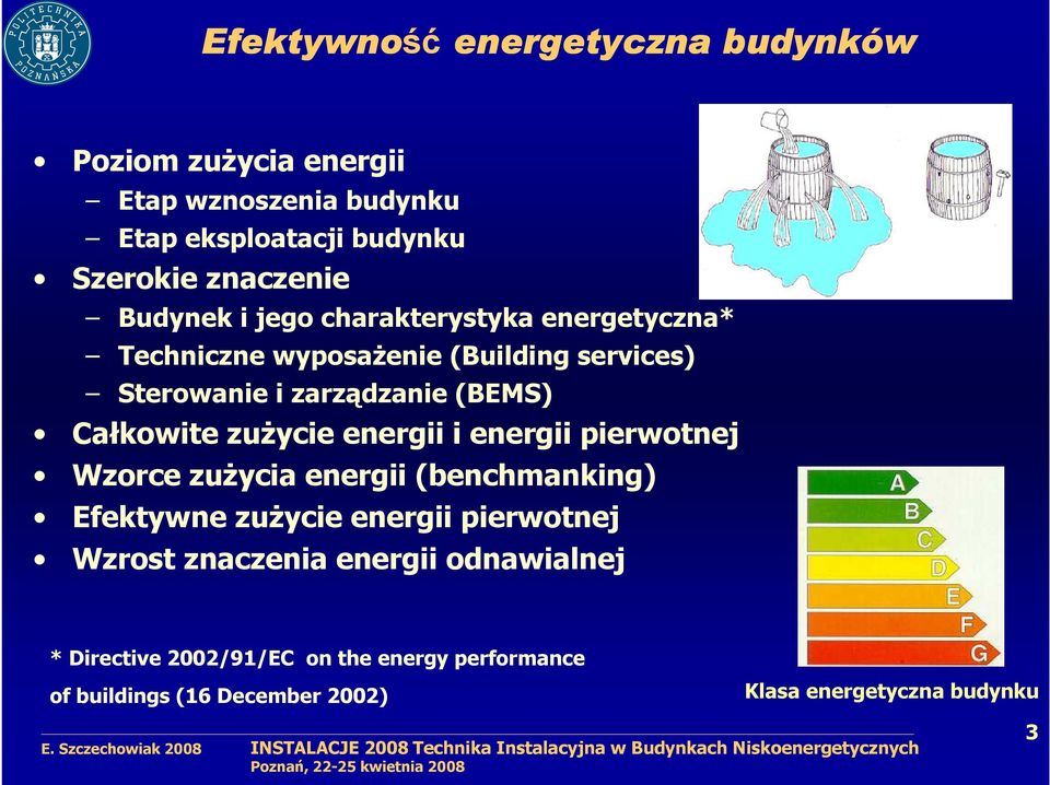 Całkowite zuŝycie energii i energii pierwotnej Wzorce zuŝycia energii (benchmanking) Efektywne zuŝycie energii pierwotnej Wzrost