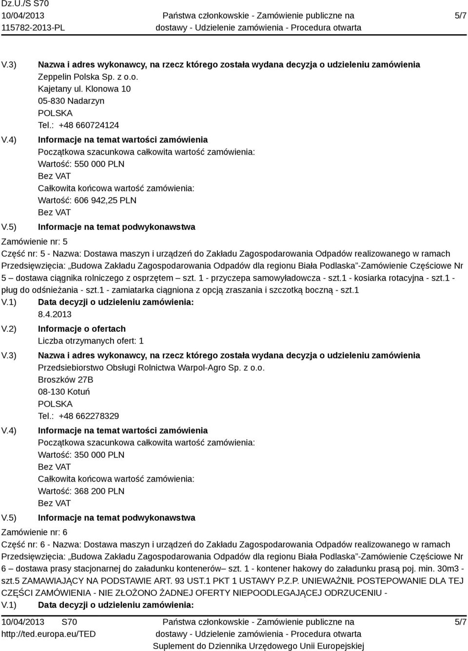 ciągnika rolniczego z osprzętem szt. 1 - przyczepa samowyładowcza - szt.1 - kosiarka rotacyjna - szt.1 - pług do odśnieżania - szt.1 - zamiatarka ciągniona z opcją zraszania i szczotką boczną - szt.