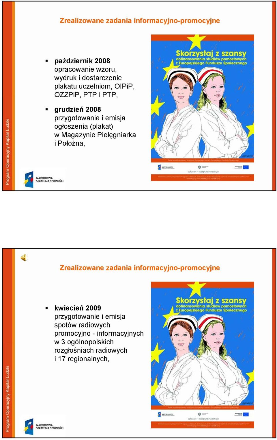 Magazynie Pielęgniarka i Położna, Zrealizowane zadania informacyjno-promocyjne kwiecień 2009 przygotowanie