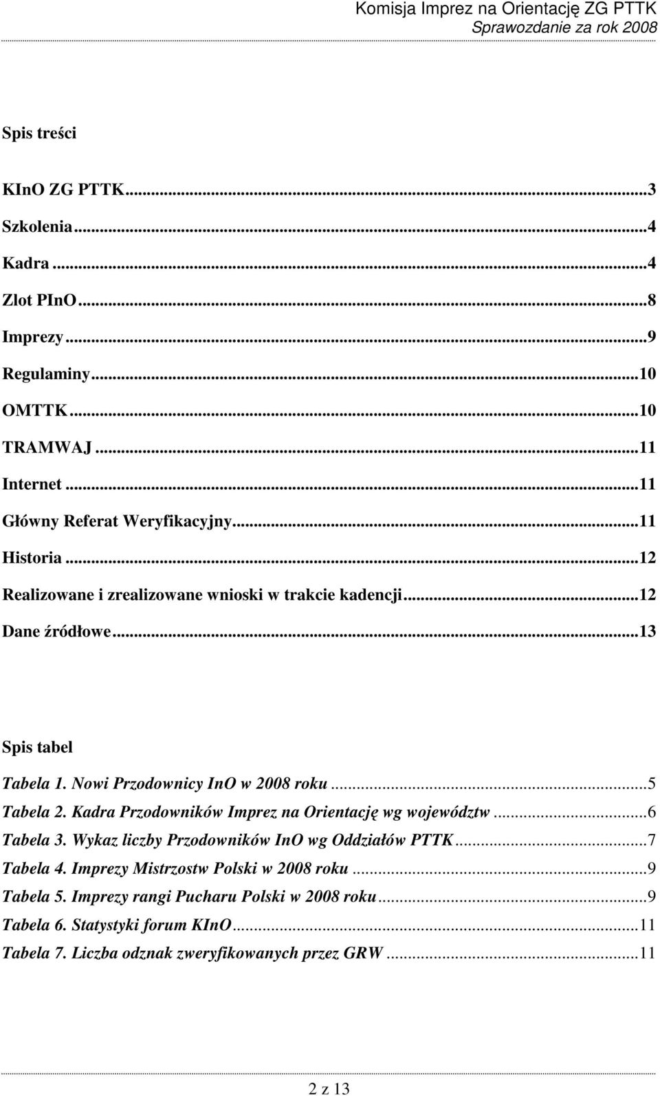 Kadra Przodowników Imprez na Orientację wg województw...6 Tabela 3. Wykaz liczby Przodowników InO wg Oddziałów PTTK...7 Tabela 4.