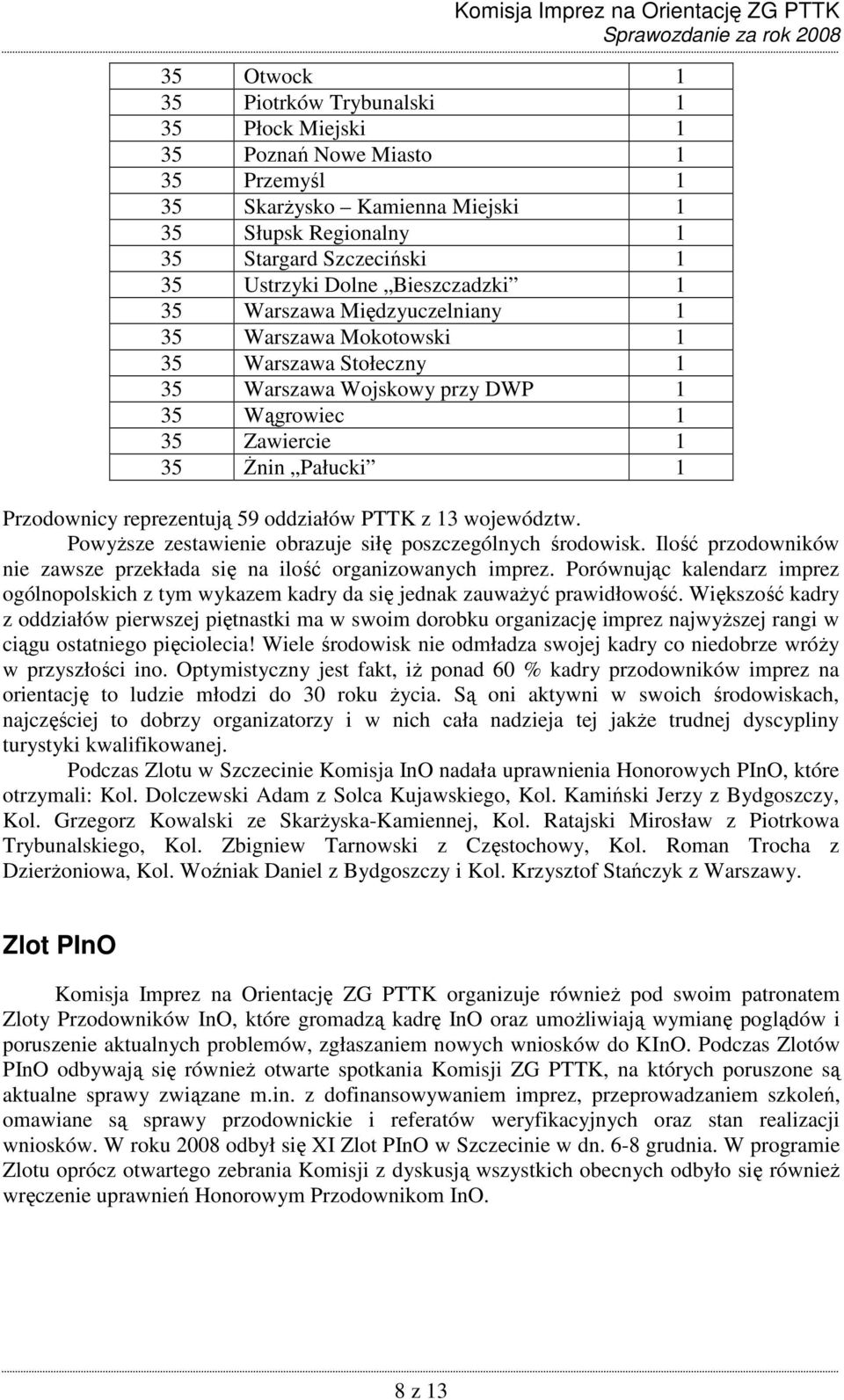 59 oddziałów PTTK z 13 województw. PowyŜsze zestawienie obrazuje siłę poszczególnych środowisk. Ilość przodowników nie zawsze przekłada się na ilość organizowanych imprez.