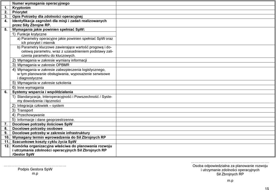 docelową parametru, wraz z uzasadnieniem podstawy zaliczenia parametru do kluczowych.