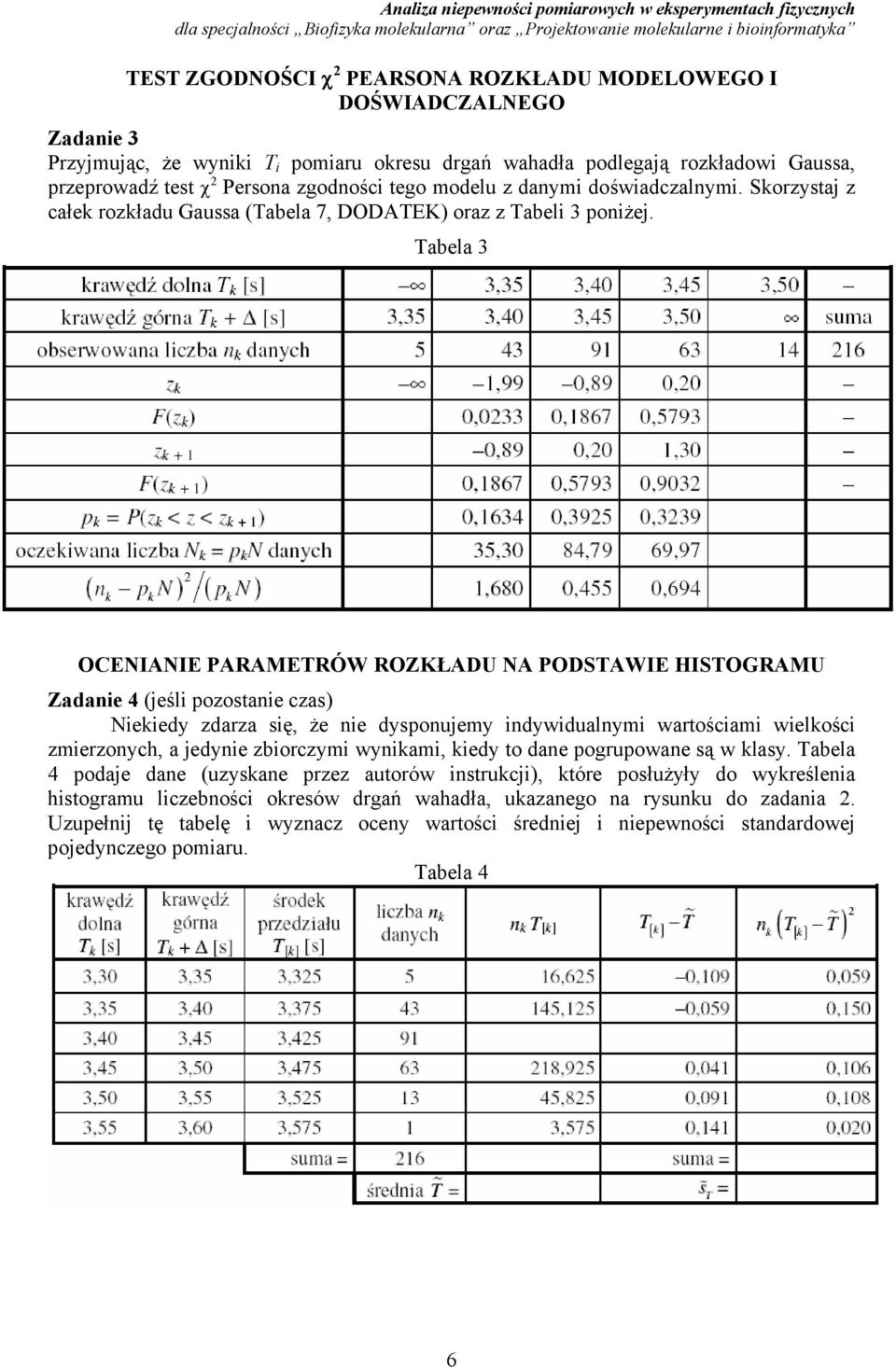 Tabela 3 OCENIANIE PARAMETRÓW ROZKŁADU NA PODSTAWIE HISTOGRAMU Zadaie 4 (jeśli pozostaie czas) Nieiedy zdarza się, że ie dyspoujemy idywidualymi wartościami wielości zmierzoych, a jedyie zbiorczymi