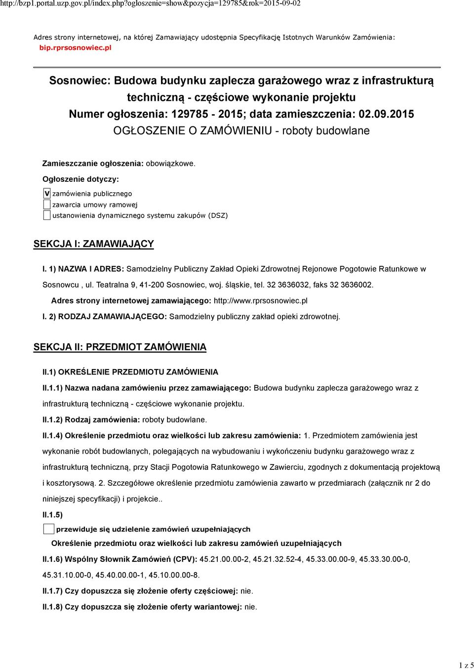 2015 OGŁOSZENIE O ZAMÓWIENIU - roboty budowlane Zamieszczanie ogłoszenia: obowiązkowe.
