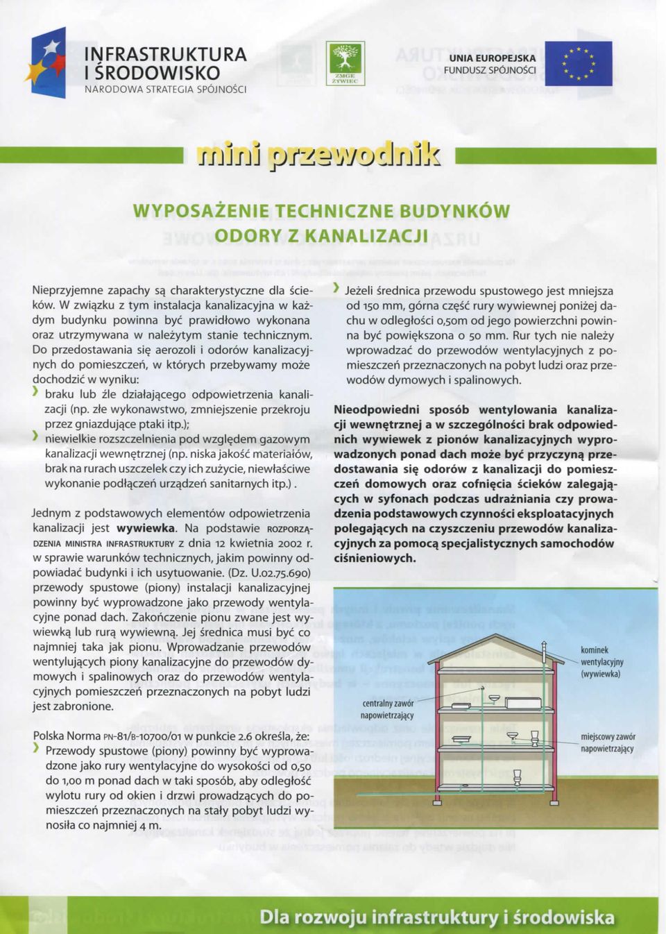 Do przedostawania si^ aerozoli i odorow kanalizacyjnych do pomieszczen, w ktorych przebywamy moze dochodzic w wyniku: ^ braku lub zle dziataj^cego odpowietrzenia kanalizacji (np.