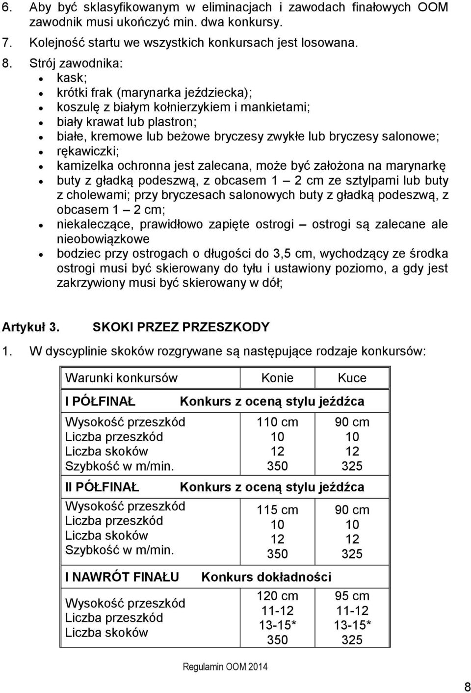rękawiczki; kamizelka ochronna jest zalecana, może być założona na marynarkę buty z gładką podeszwą, z obcasem 1 2 cm ze sztylpami lub buty z cholewami; przy bryczesach salonowych buty z gładką