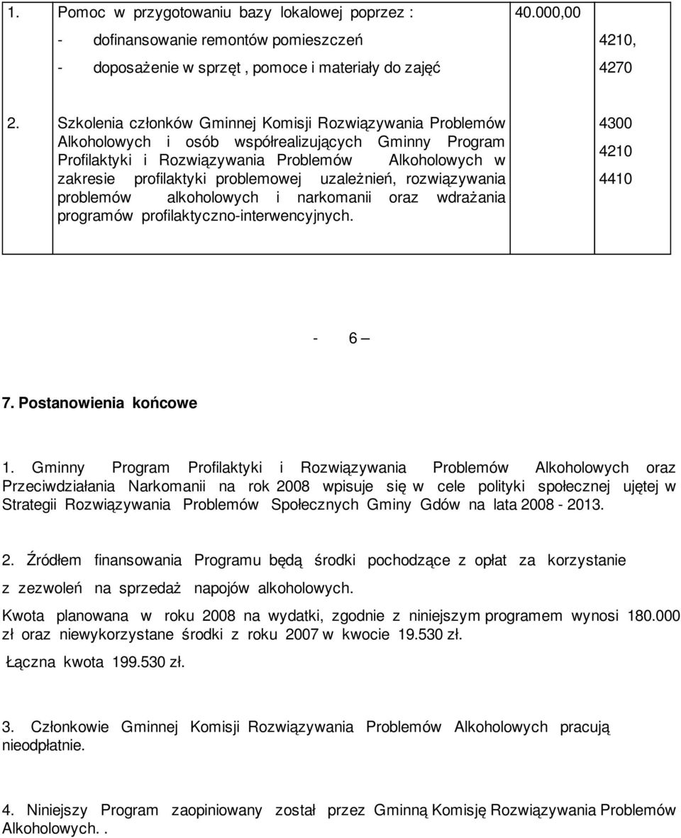 problemowej uzależnień, rozwiązywania problemów alkoholowych i narkomanii oraz wdrażania programów profilaktyczno-interwencyjnych. 4410-6 7. Postanowienia końcowe 1.