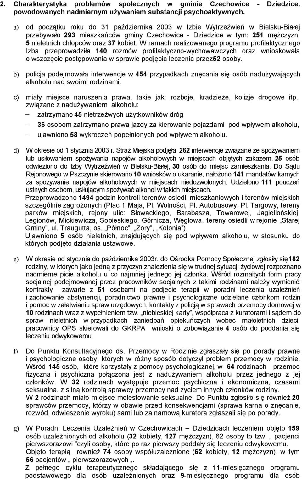 W ramach realizowanego programu profilaktycznego Izba przeprowadziła 140 rozmów profilaktyczno-wychowawczych oraz wnioskowała o wszczęcie postępowania w sprawie podjęcia leczenia przez 52 osoby.