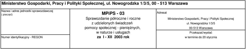 Sprawozdanie półroczne i roczne z udzielonych świadczeń ul.