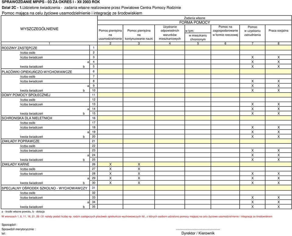 na usamodzielnienie Pomoc pieniężna na kontynuowanie nauki Uzyskanie odpowiednich warunków mieszkaniowych Zadania własne FORMA POMOCY w mieszkaniu chronionym Pomoc na zagospodarowanie w formie