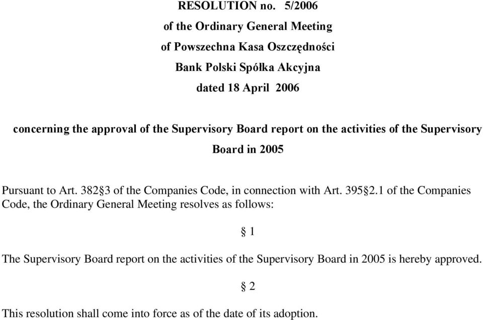 Supervisory Board in 2005 Pursuant to Art. 382 3 of the Companies Code, in connection with Art.