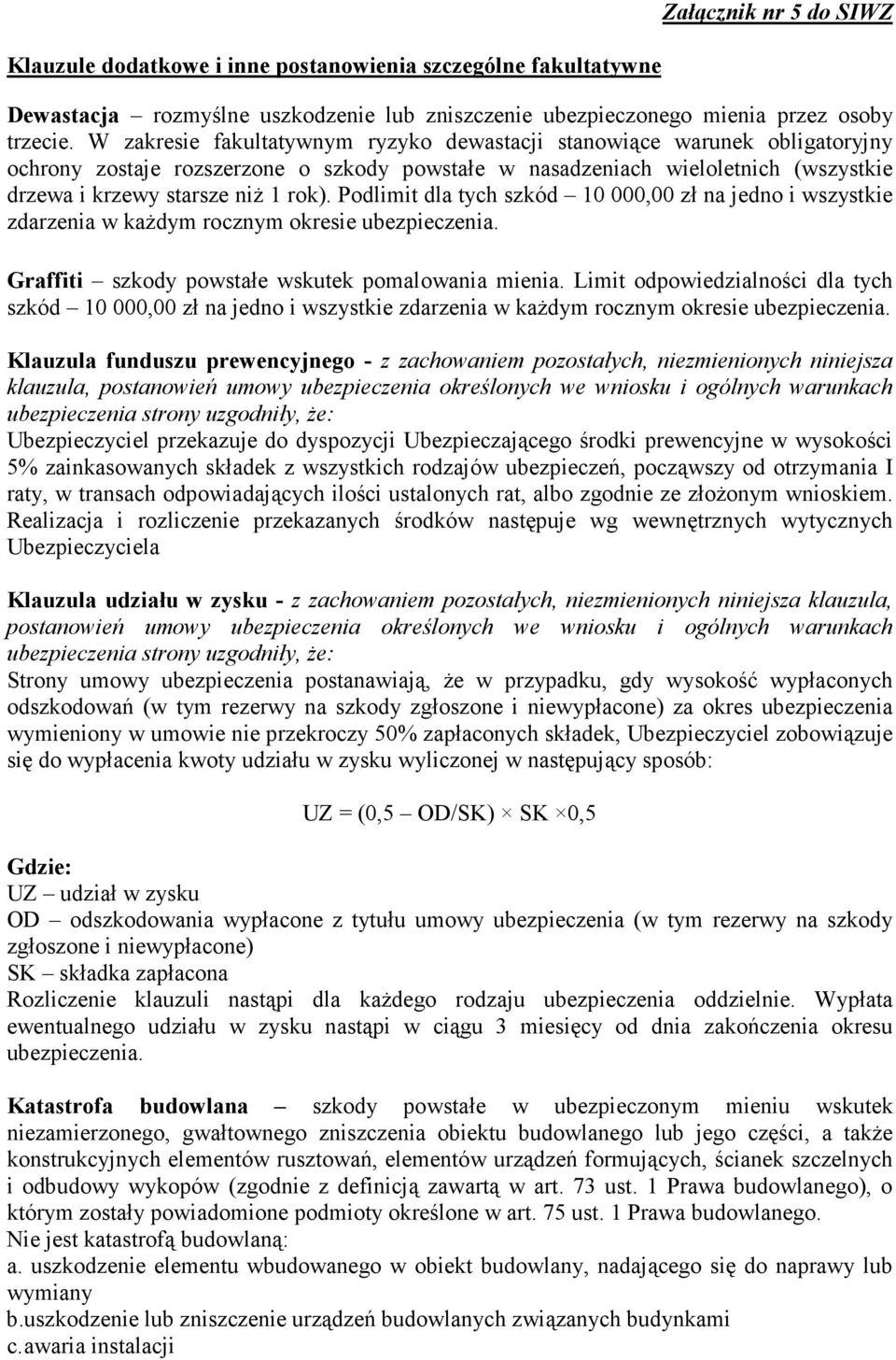 Podlimit dla tych szkód 10 000,00 zł na jedno i wszystkie zdarzenia w każdym rocznym okresie ubezpieczenia. Graffiti szkody powstałe wskutek pomalowania mienia.