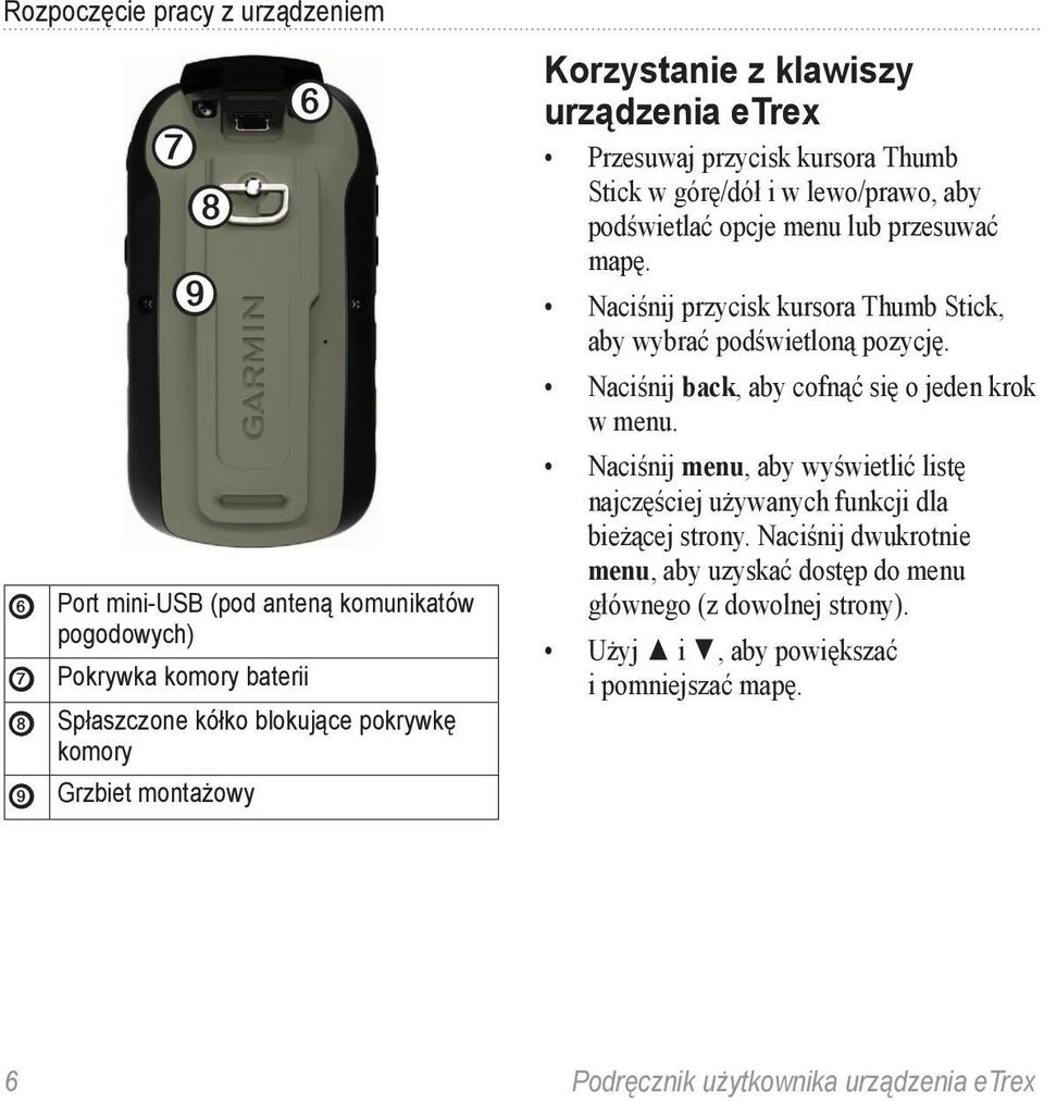 Naciśnij przycisk kursora Thumb Stick, aby wybrać podświetloną pozycję. Naciśnij back, aby cofnąć się o jeden krok w menu.