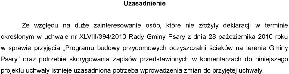 budowy przydomowych oczyszczalni ścieków na terenie Gminy Psary oraz potrzebie skorygowania zapisów