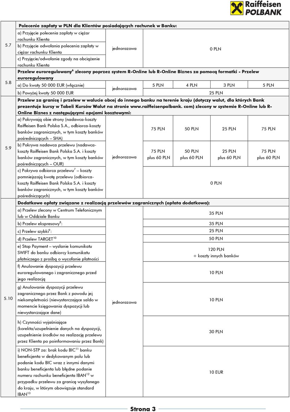 Przyjęcie/odwołanie zgody na obciążenie rachunku Klienta Przelew euroregulowany 6 zlecony poprzez system R-Online lub R-Online Biznes za pomocą formatki - Przelew euroregulowany a) Do kwoty 50 000