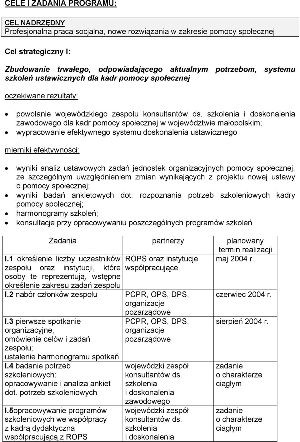 szkolenia i doskonalenia zawodowego dla kadr pomocy społecznej w województwie małopolskim; wypracowanie efektywnego systemu doskonalenia ustawicznego mierniki efektywności: wyniki analiz ustawowych