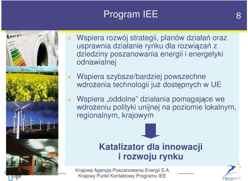 powszechne wdroŝenia technologii juŝ dostępnych w UE Wspiera oddolne działania pomagające we