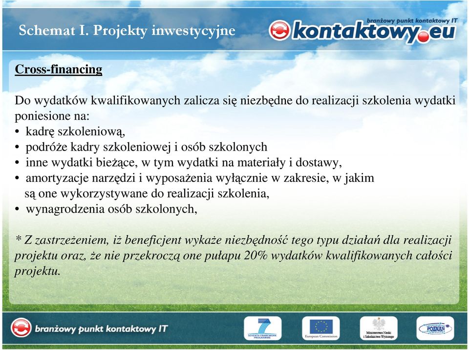 szkoleniową, podróże kadry szkoleniowej i osób szkolonych inne wydatki bieżące, w tym wydatki na materiały i dostawy, amortyzacje narzędzi i