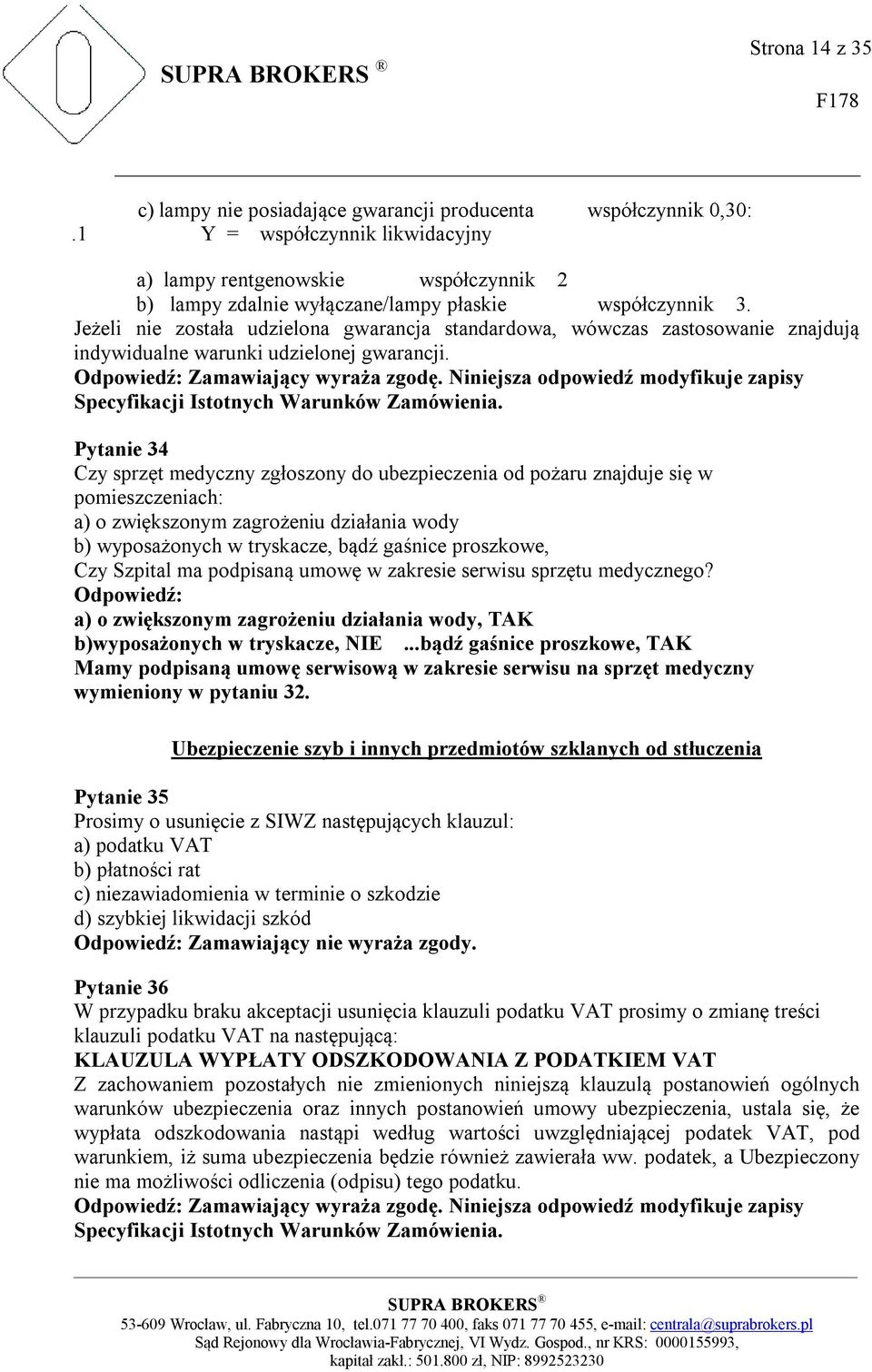 Jeżeli nie została udzielona gwarancja standardowa, wówczas zastosowanie znajdują indywidualne warunki udzielonej gwarancji.