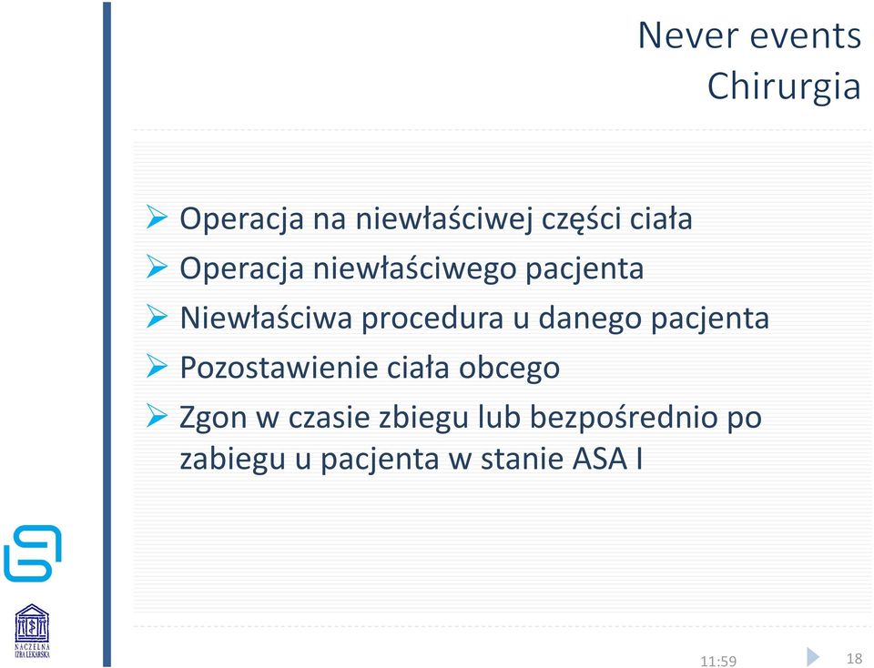 pacjenta Pozostawienie ciała obcego Zgon w czasie