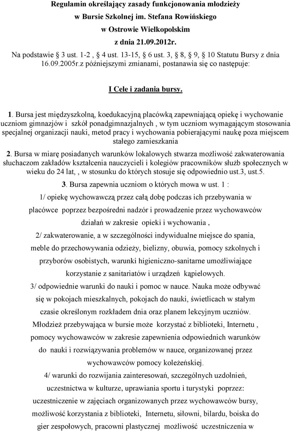 Statutu Bursy z dnia 16