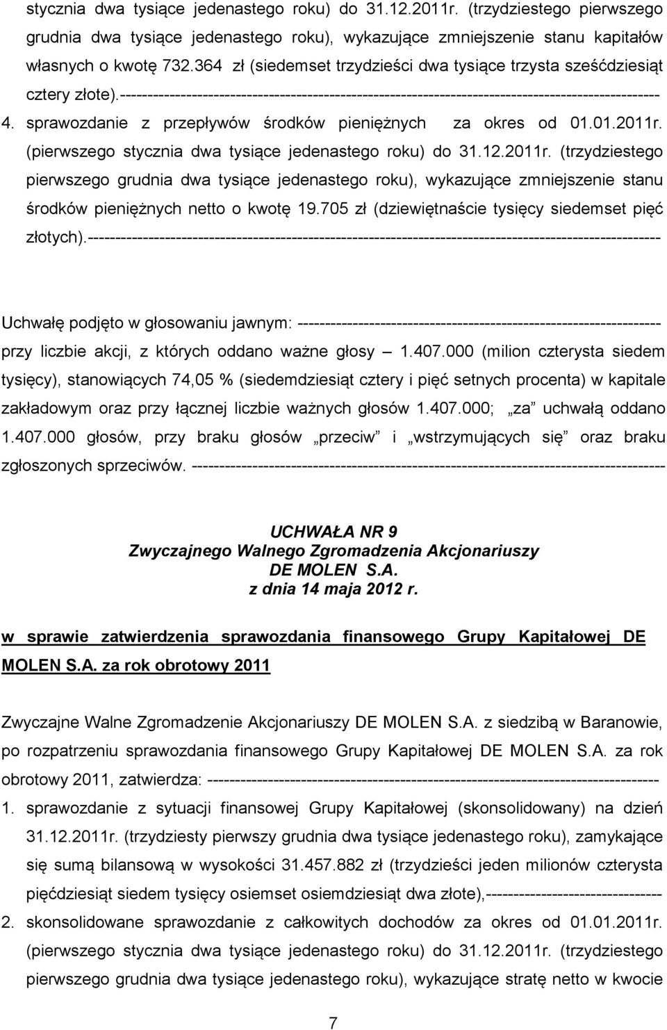 sprawozdanie z przepływów środków pieniężnych za okres od 01.01.2011r.