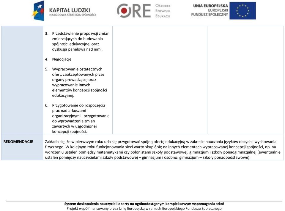 Przygotowanie do rozpoczęcia prac nad arkuszami organizacyjnymi i przygotowanie do wprowadzenia zmian zawartych w uzgodnionej koncepcji spójności.