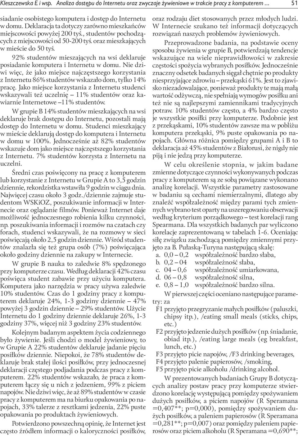 92% studentów mieszających na wsi deklaruje osiadanie komutera i Internetu w domu. Nie dziwi więc, że jako miejsce najczęstszego korzystania z Internetu 86% studentów wskazało dom, tylko 14% racę.