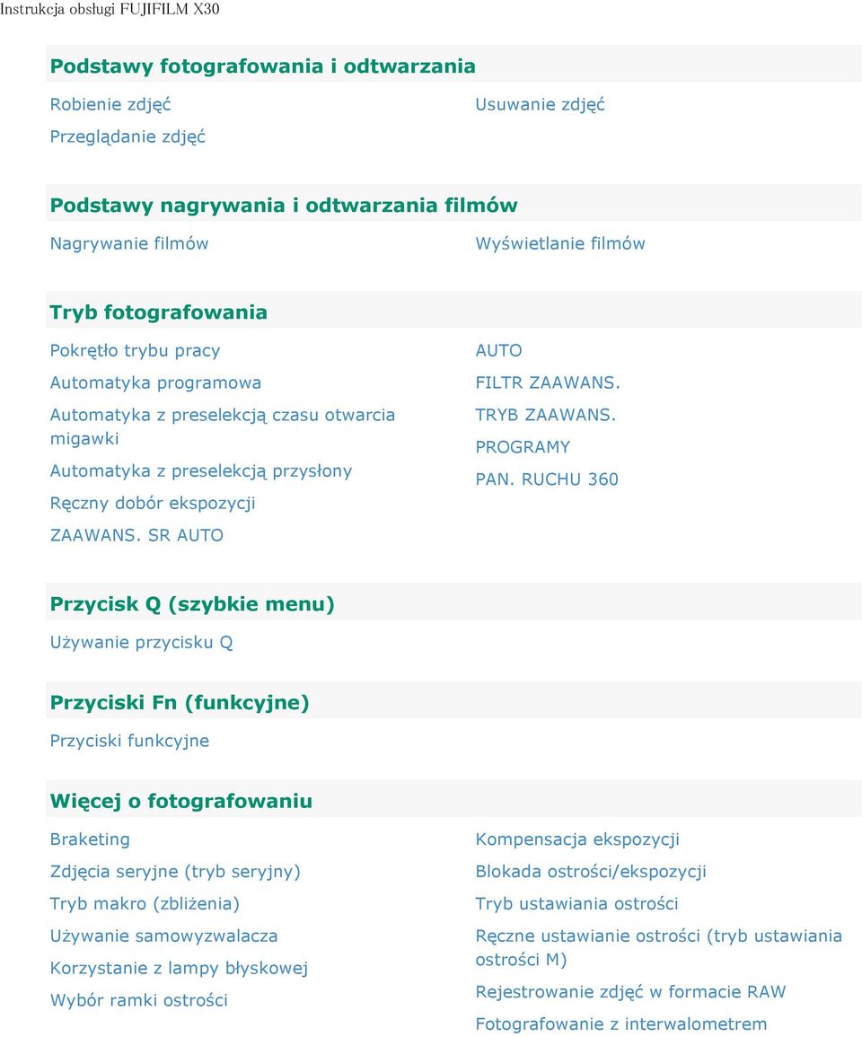 TRYB ZAAWANS. PROGRAMY PAN. RUCHU 360 ZAAWANS.