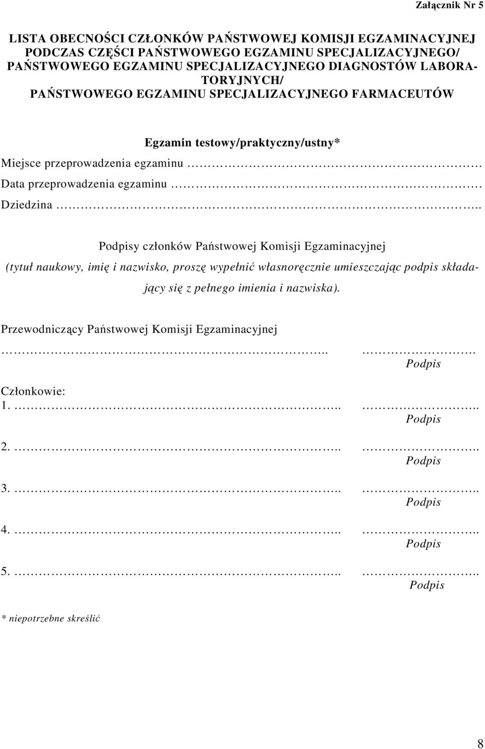 egzaminu. Dziedzina.