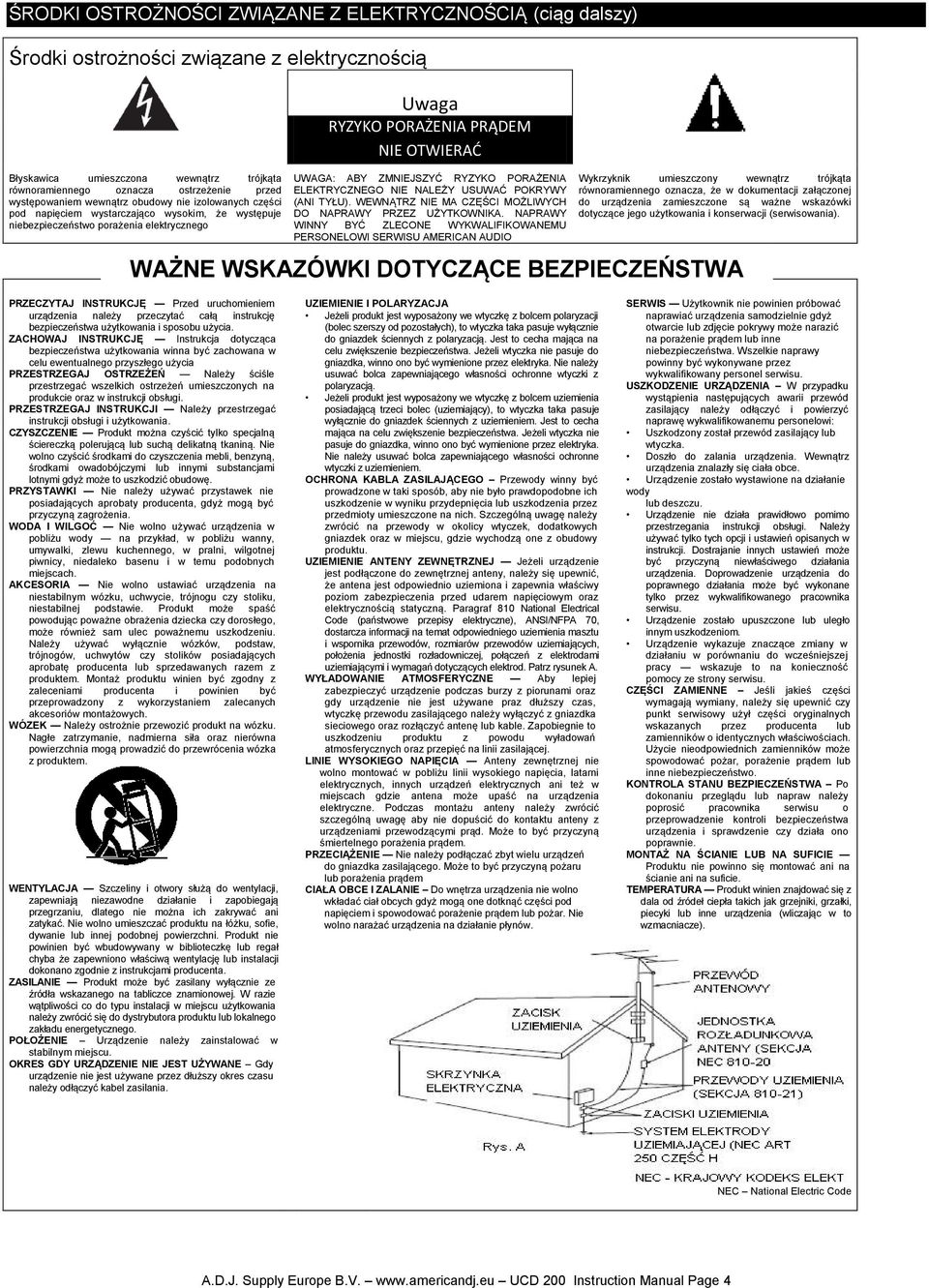 ZMNIEJSZYĆ RYZYKO PORAŻENIA ELEKTRYCZNEGO NIE NALEŻY USUWAĆ POKRYWY (ANI TYŁU). WEWNĄTRZ NIE MA CZĘŚCI MOŻLIWYCH DO NAPRAWY PRZEZ UŻYTKOWNIKA.