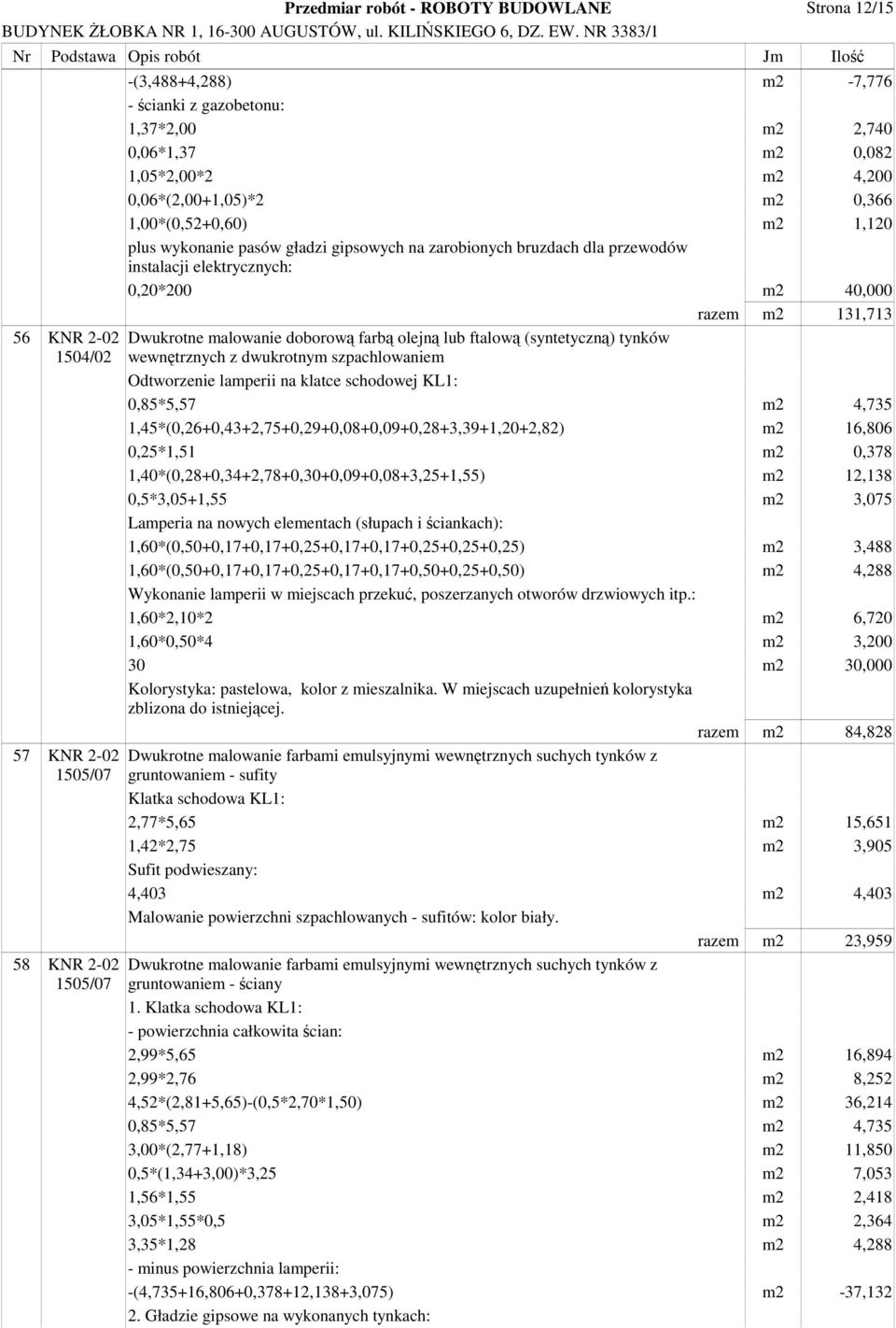 131,713 Dwukrotne malowanie doborow farb olejn lub ftalow (syntetyczn) tynków wewntrznych z dwukrotnym szpachlowaniem Odtworzenie lamperii klatce schodowej KL1: 0,85*5,57 m2 4,735