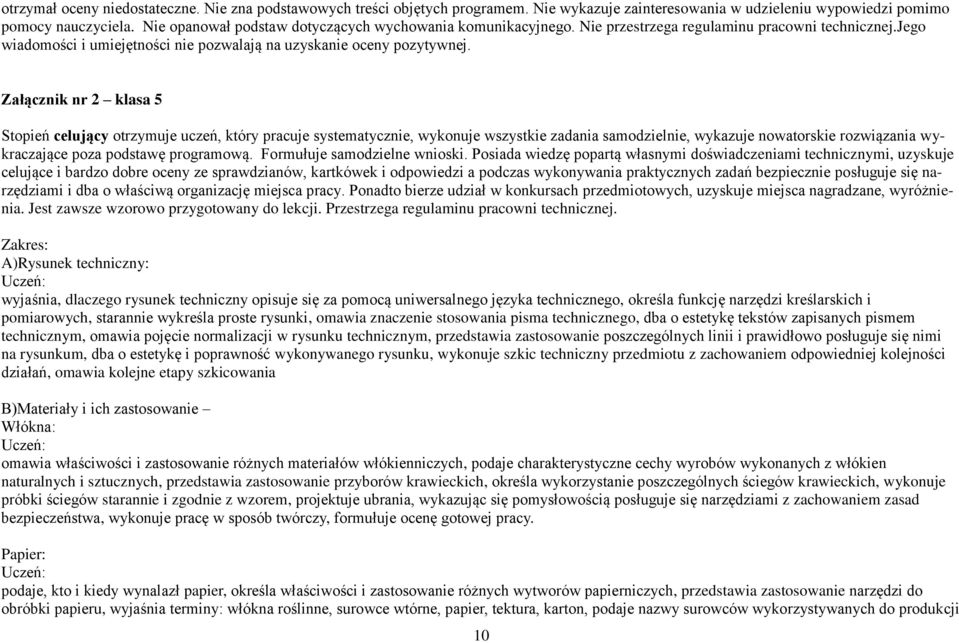 Załącznik nr 2 klasa 5 Stopień celujący otrzymuje uczeń, który pracuje systematycznie, wykonuje wszystkie zadania samodzielnie, wykazuje nowatorskie rozwiązania wykraczające poza podstawę programową.