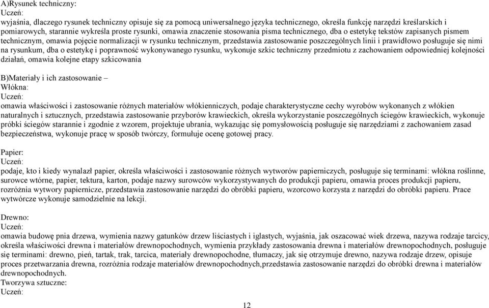 poszczególnych linii i prawidłowo posługuje się nimi na rysunkum, dba o estetykę i poprawność wykonywanego rysunku, wykonuje szkic techniczny przedmiotu z zachowaniem odpowiedniej kolejności działań,