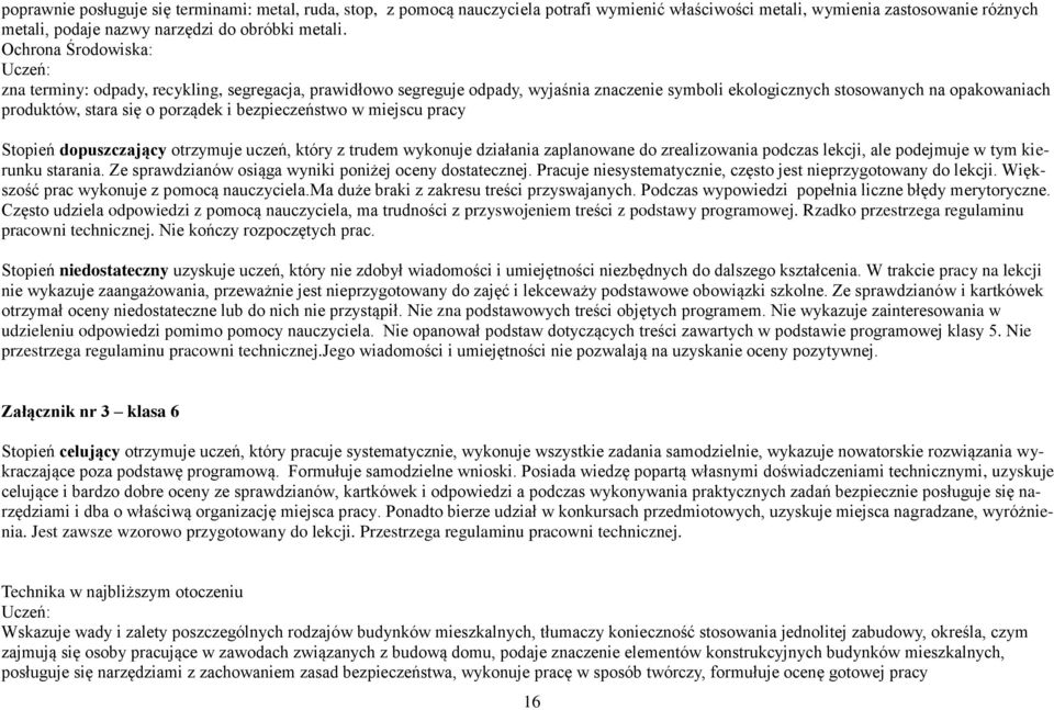 bezpieczeństwo w miejscu pracy Stopień dopuszczający otrzymuje uczeń, który z trudem wykonuje działania zaplanowane do zrealizowania podczas lekcji, ale podejmuje w tym kierunku starania.