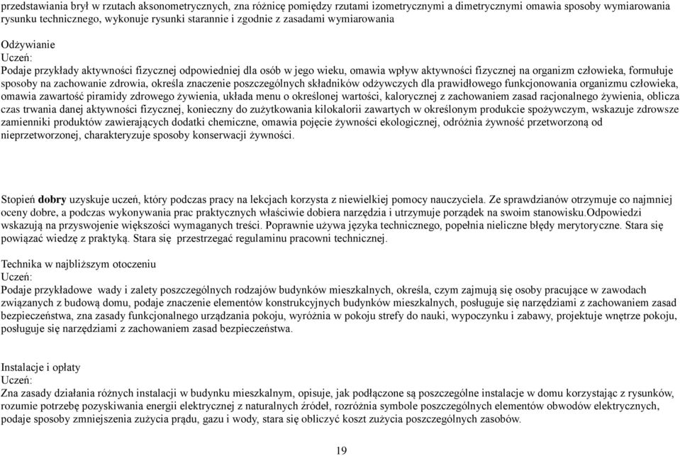 zdrowia, określa znaczenie poszczególnych składników odżywczych dla prawidłowego funkcjonowania organizmu człowieka, omawia zawartość piramidy zdrowego żywienia, układa menu o określonej wartości,