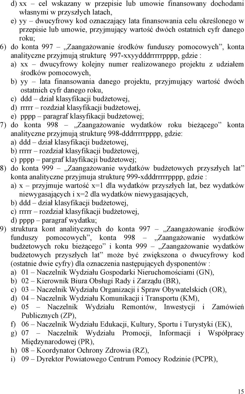 realizowanego projektu z udziałem środków pomocowych, b) yy lata finansowania danego projektu, przyjmujący wartość dwóch ostatnich cyfr danego roku, c) ddd dział klasyfikacji budżetowej, d) rrrrr