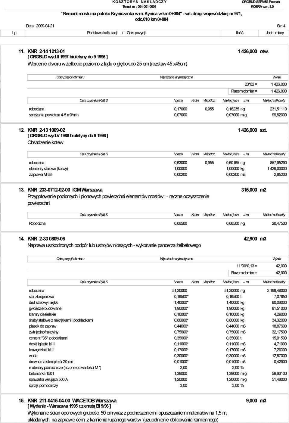 KNR 2-13 1009-02 1 426,000 szt. [ ORGBUD wyd.