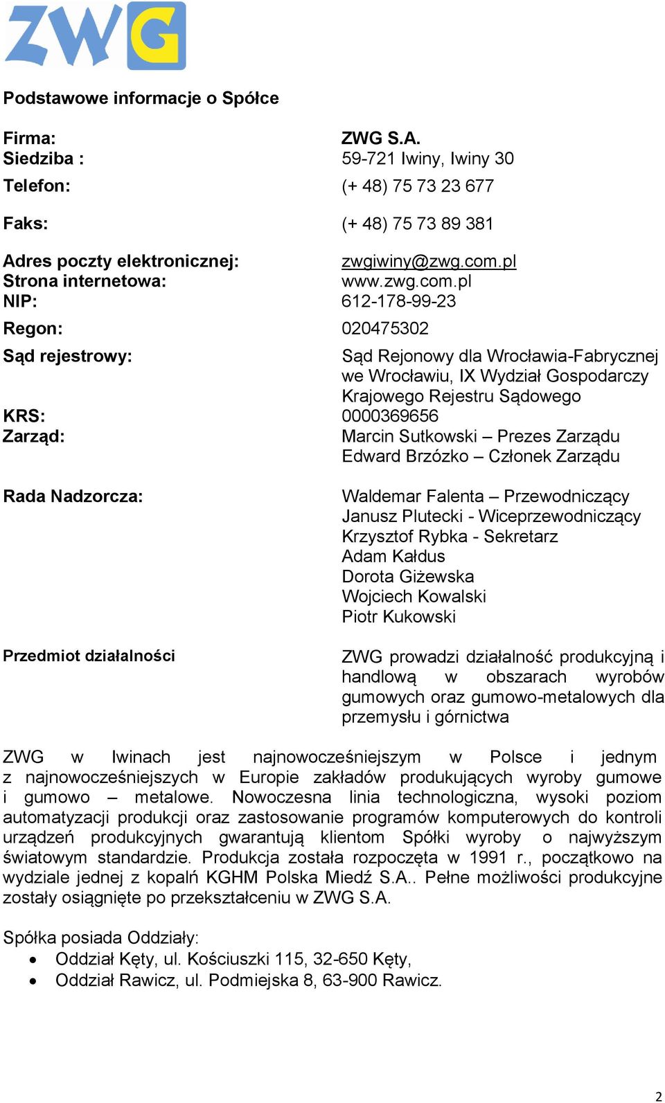 pl NIP: 612-178-99-23 Regon: 020475302 Sąd rejestrowy: KRS: 0000369656 Zarząd: Sąd Rejonowy dla Wrocławia-Fabrycznej we Wrocławiu, IX Wydział Gospodarczy Krajowego Rejestru Sądowego Marcin Sutkowski
