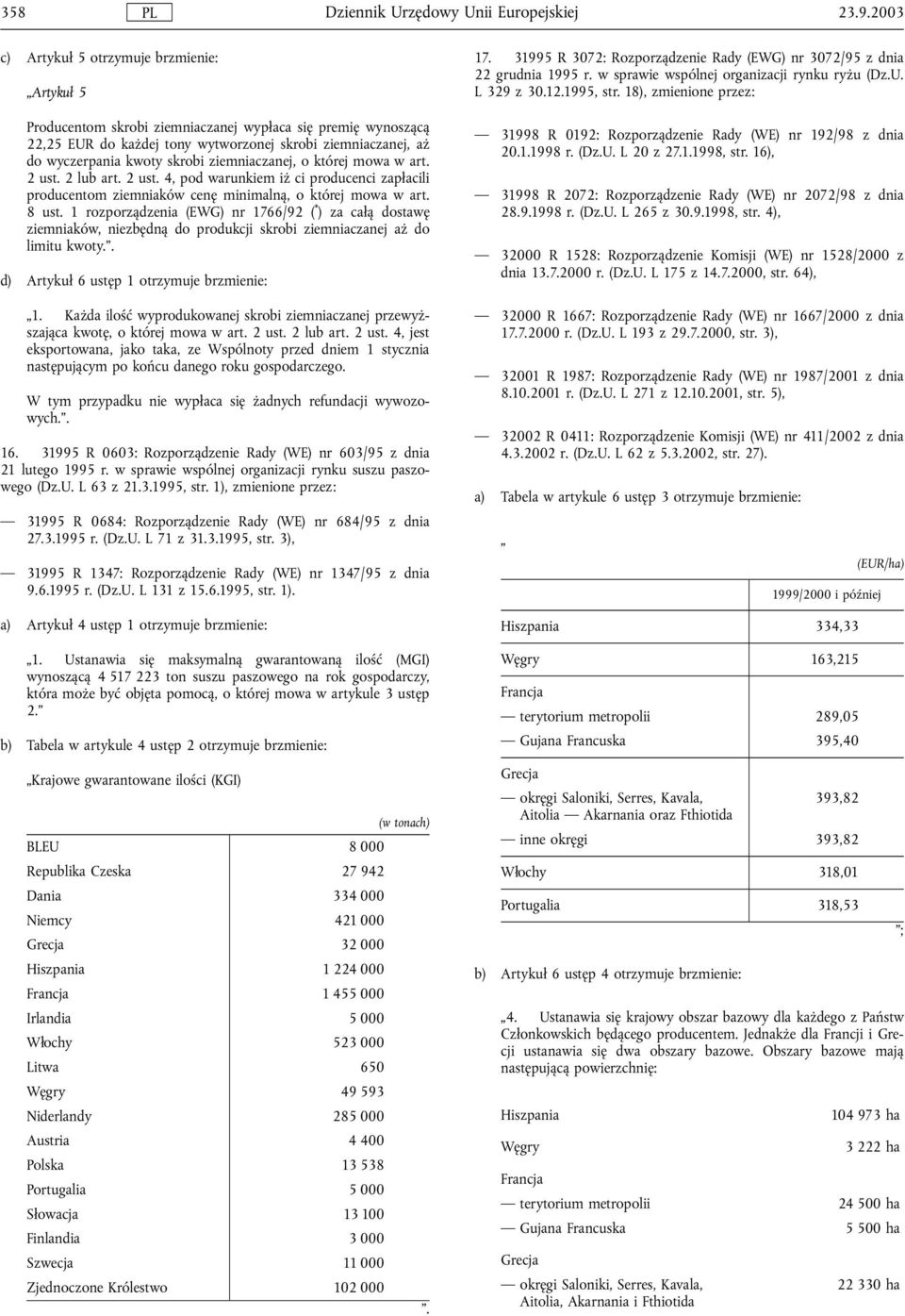 1 rozporządzenia (EWG) nr 1766/92 ( * ) za calą dostawę ziemniaków, niezbędną do produkcji skrobi ziemniaczanej aż do limitu kwoty.. d) Artykul 6 ustęp 1 otrzymuje brzmienie: 1.