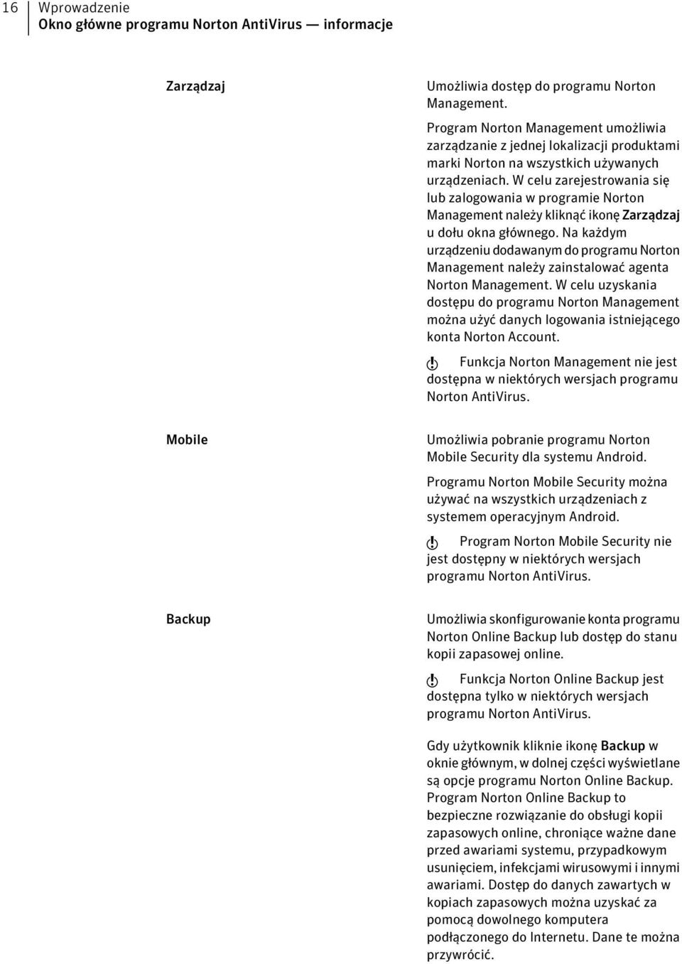 W celu zarejestrowania się lub zalogowania w programie Norton Management należy kliknąć ikonę Zarządzaj u dołu okna głównego.