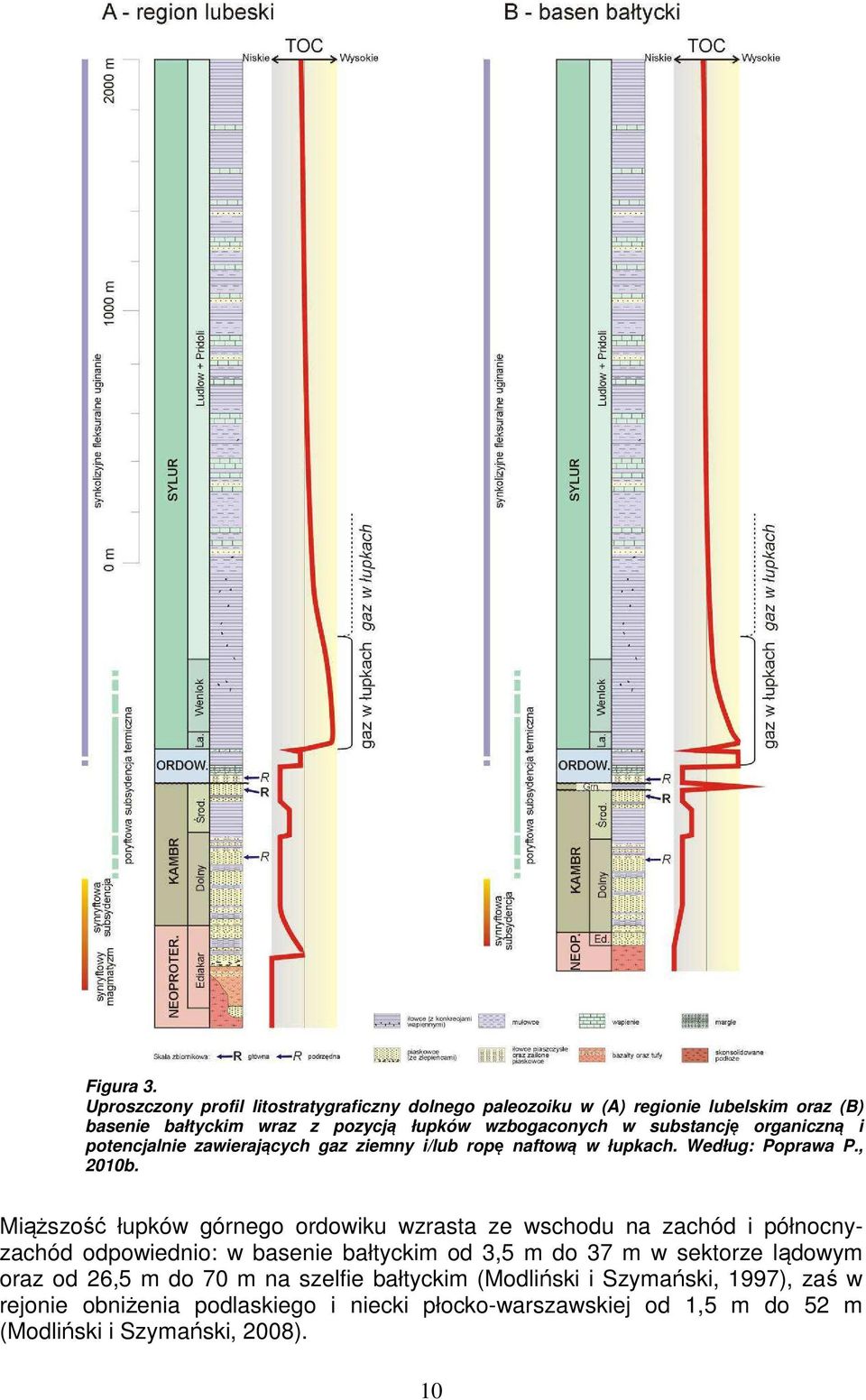 substancję organiczną i potencjalnie zawierających gaz ziemny i/lub ropę naftową w łupkach. Według: Poprawa P., 2010b.