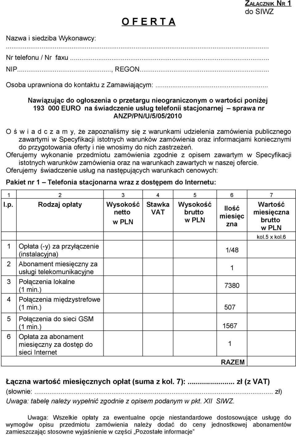 zapoznaliśmy się z warunkami udzielenia zamówienia publicznego zawartymi w Specyfikacji istotnych warunków zamówienia oraz informacjami koniecznymi do przygotowania oferty i nie wnosimy do nich