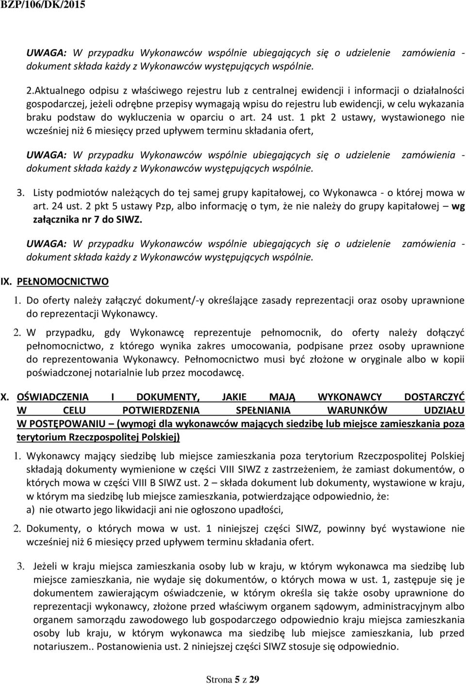 podstaw do wykluczenia w oparciu o art. 24 ust.