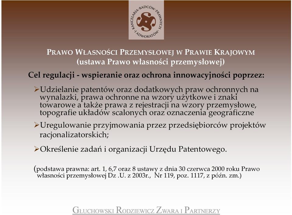 topografie układów scalonych oraz oznaczenia geograficzne Uregulowanie przyjmowania przez przedsiębiorców projektów racjonalizatorskich; Określenie zadań i