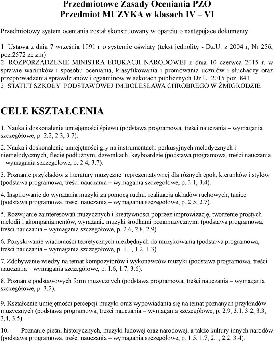 w sprawie warunków i sposobu oceniania, klasyfikowania i promowania uczniów i słuchaczy oraz przeprowadzania sprawdzianów i egzaminów w szkołach publicznych Dz.U. 2015 poz. 843 3.